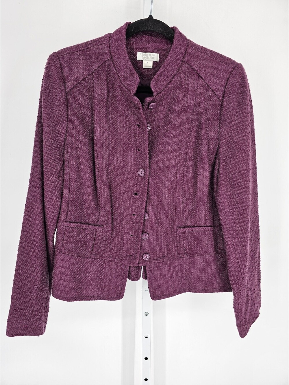 Christopher & Banks Womens Sz L Tweed Blazer Jacket Merlot Purple